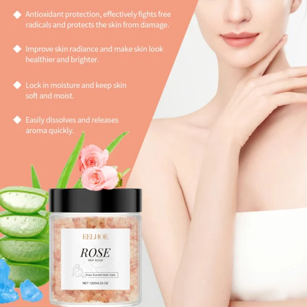 Rose Bath Salts Deep Cleansing Pores Exfoliating Long Lasting Fragrance Shower Relax Stress Relief Aromatherapy Body Skin Care - Image 3