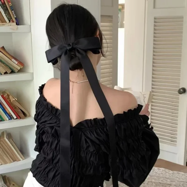 Fashion Satin Fabric Hair Bow Hairpin For Women Girls Ribbon Hair Clips Black Beige Big Bowknot Top Clip Female Hair Accessories - Image 2