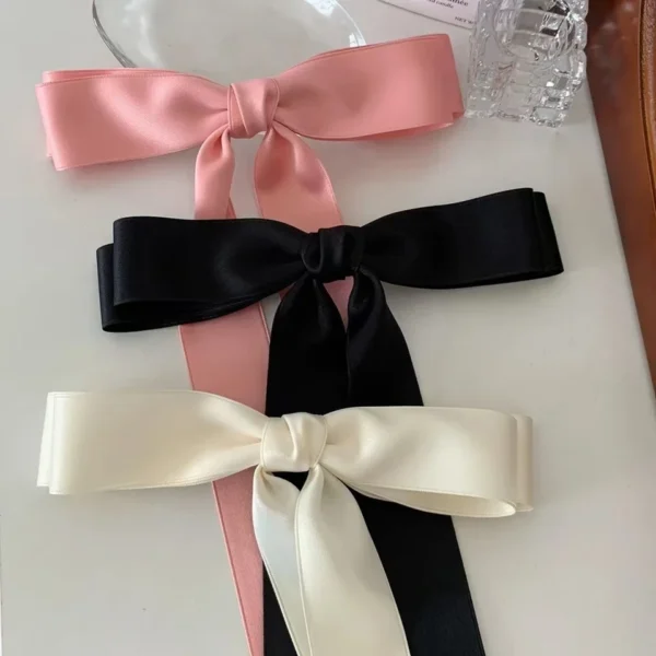 Fashion Satin Fabric Hair Bow Hairpin For Women Girls Ribbon Hair Clips Black Beige Big Bowknot Top Clip Female Hair Accessories - Image 4