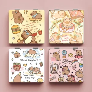 Cartoon Capybara Folding Makeup Mirror PU Leather Mini Double-Sided Cosmetic Mirror Portable Girls Square High-Definition Mirror