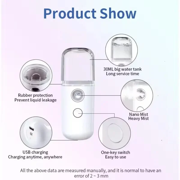 30ML Facial Steamer Personal Nano Sprayer USB Nebulizer Mini Humidifier Moisturizing Hydrating Women Beauty Skin Care Tool - Image 5