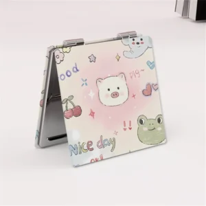 Cute Puppy Dog Bear Print Makeup Mirror Portable Double-Sided Folding Cosmetic Mirror Student Girls Handheld Pocket Mirrors