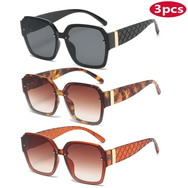 Motorcycle 2pcs Classics Square Large Frame Sun Glasses Female Outdoor Personalized Sunglasses Retro Mesh Leg Gradient Goggles - Image 4
