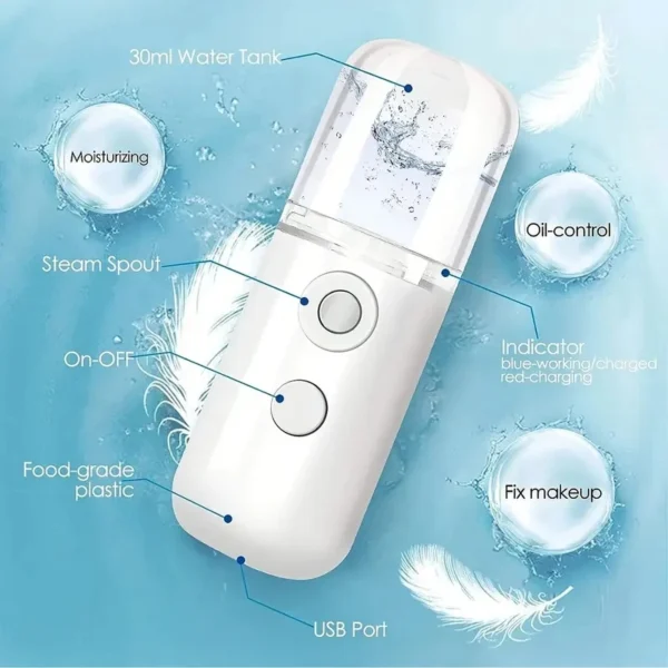 30ML Facial Steamer Personal Nano Sprayer USB Nebulizer Mini Humidifier Moisturizing Hydrating Women Beauty Skin Care Tool - Image 3