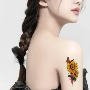 Watercolor Flower Temporary Tattoos For Women Adult Girl Rose Butterfly Fake Tattoo Stylish Waterproof Arm Tatoos Sticker