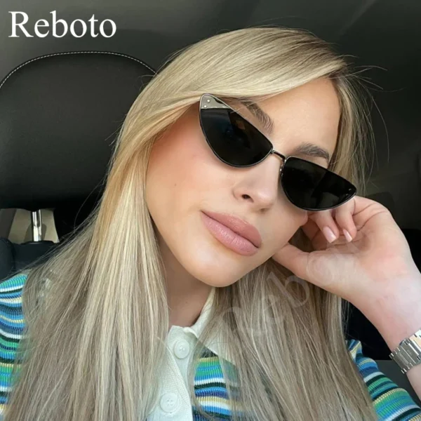 Retro Sexy Cat Eye Sunglasses For Women 2024 New Luxury Brand Narrow Sun Glasses Female Personality Fashion Shades Ladies Trendy - Image 2