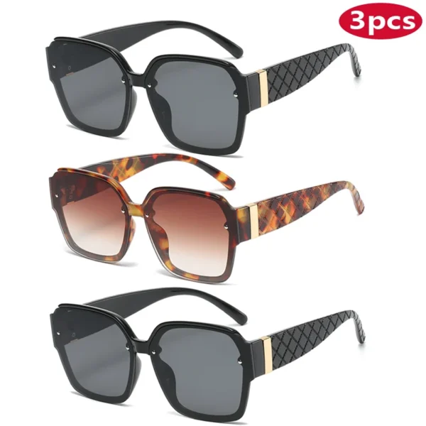 Motorcycle 2pcs Classics Square Large Frame Sun Glasses Female Outdoor Personalized Sunglasses Retro Mesh Leg Gradient Goggles - Image 2