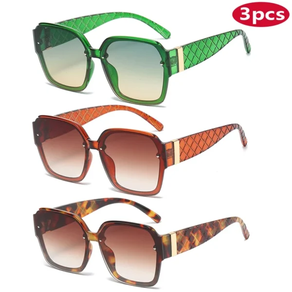 Motorcycle 2pcs Classics Square Large Frame Sun Glasses Female Outdoor Personalized Sunglasses Retro Mesh Leg Gradient Goggles - Image 6