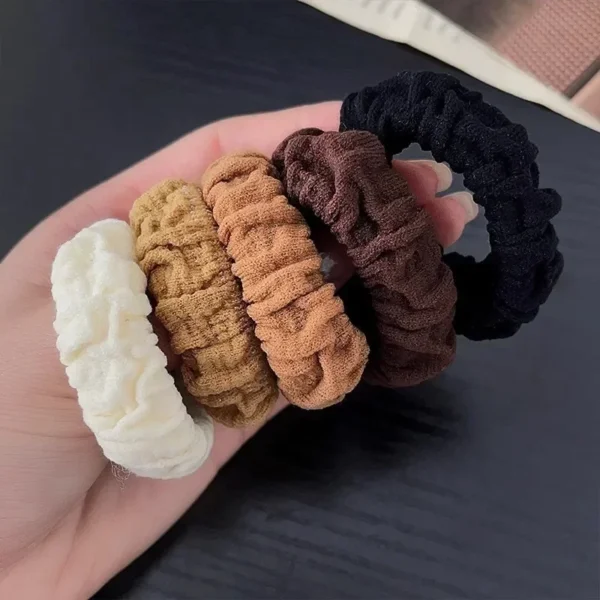 5Pcs/bag Velvet Hair Scrunchies Pack Girl Elastic Hair Bands Headwear Ponytail Holder Set Hair Accessories Solid No Crease Coffe - Image 5